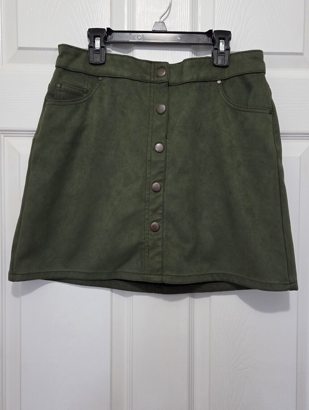 Wonder Nation Girls Olive Green Faux Suede Button Front Mini Skirt Size XL 14/16